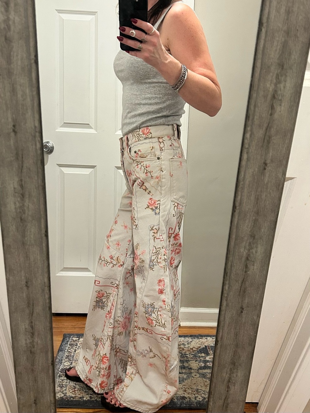NWT Free People We the Free Eden Printed Slouchy Jeans Ivory Combo Cross Stitch - Picture 4 of 16